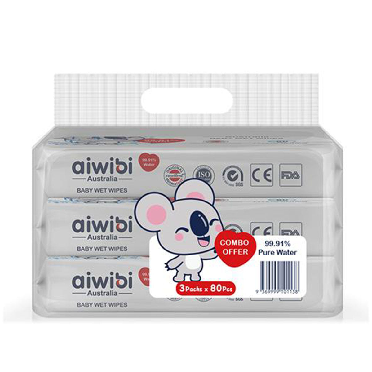 Pack Toallitas Húmedas Aiwibi 99.91% Pure Water Premium (80 unidades) 3x $6.990