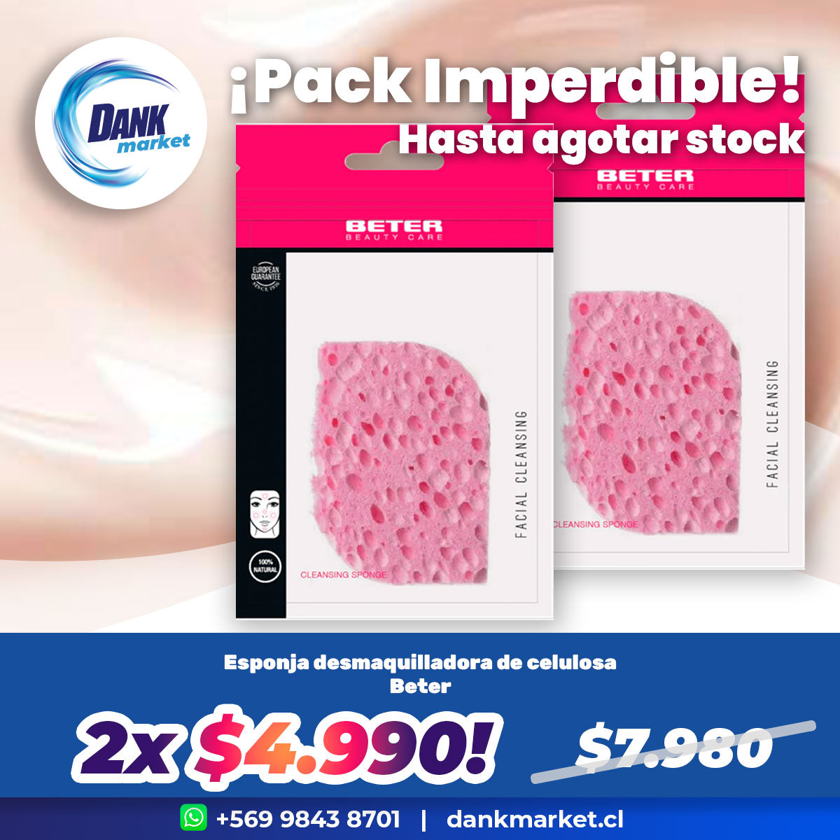 Pack 2x Esponja desmaquilladora de celulosa Beter