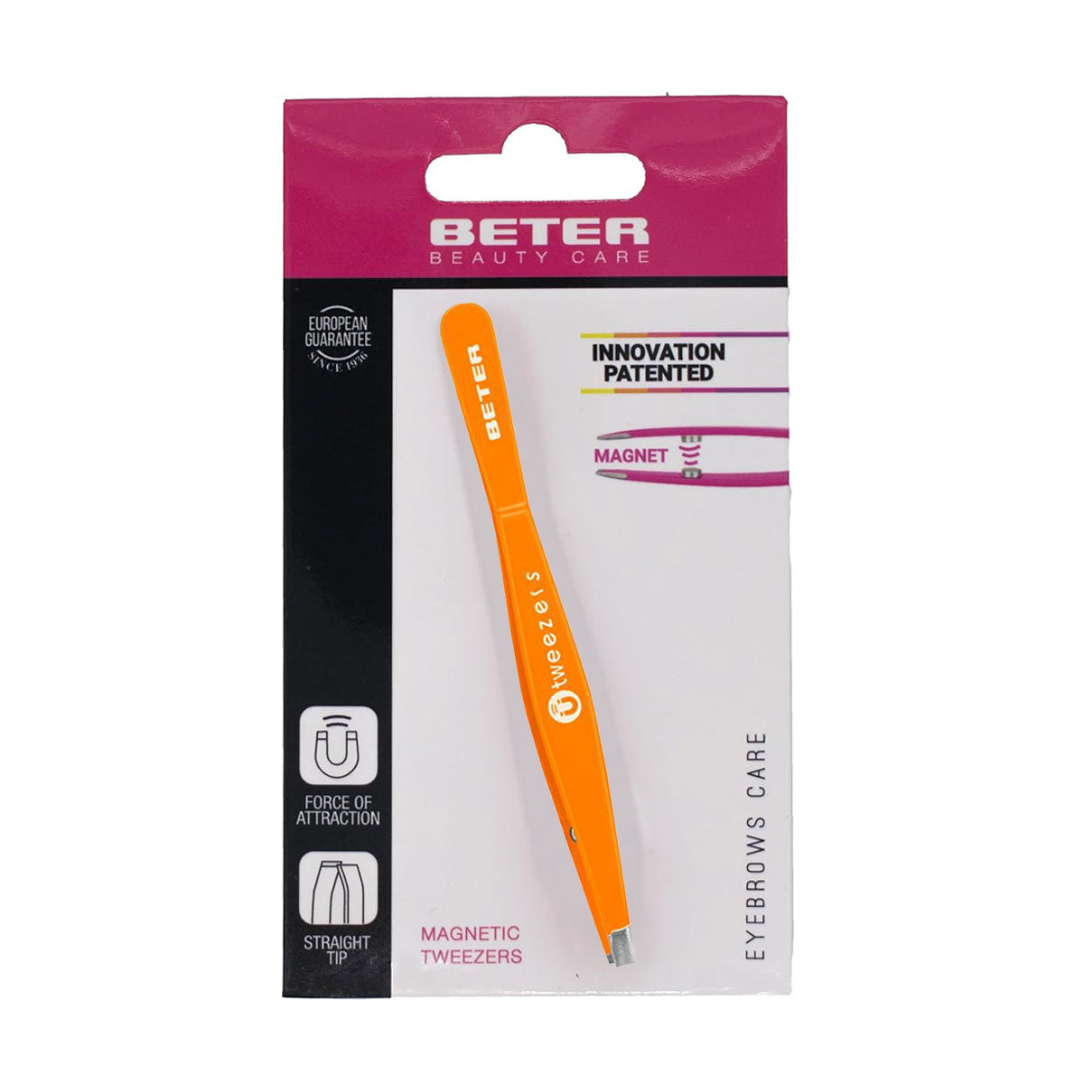 Pinza magnética para depilar cejas con punta recta Ü Tweezers color naranja Beter