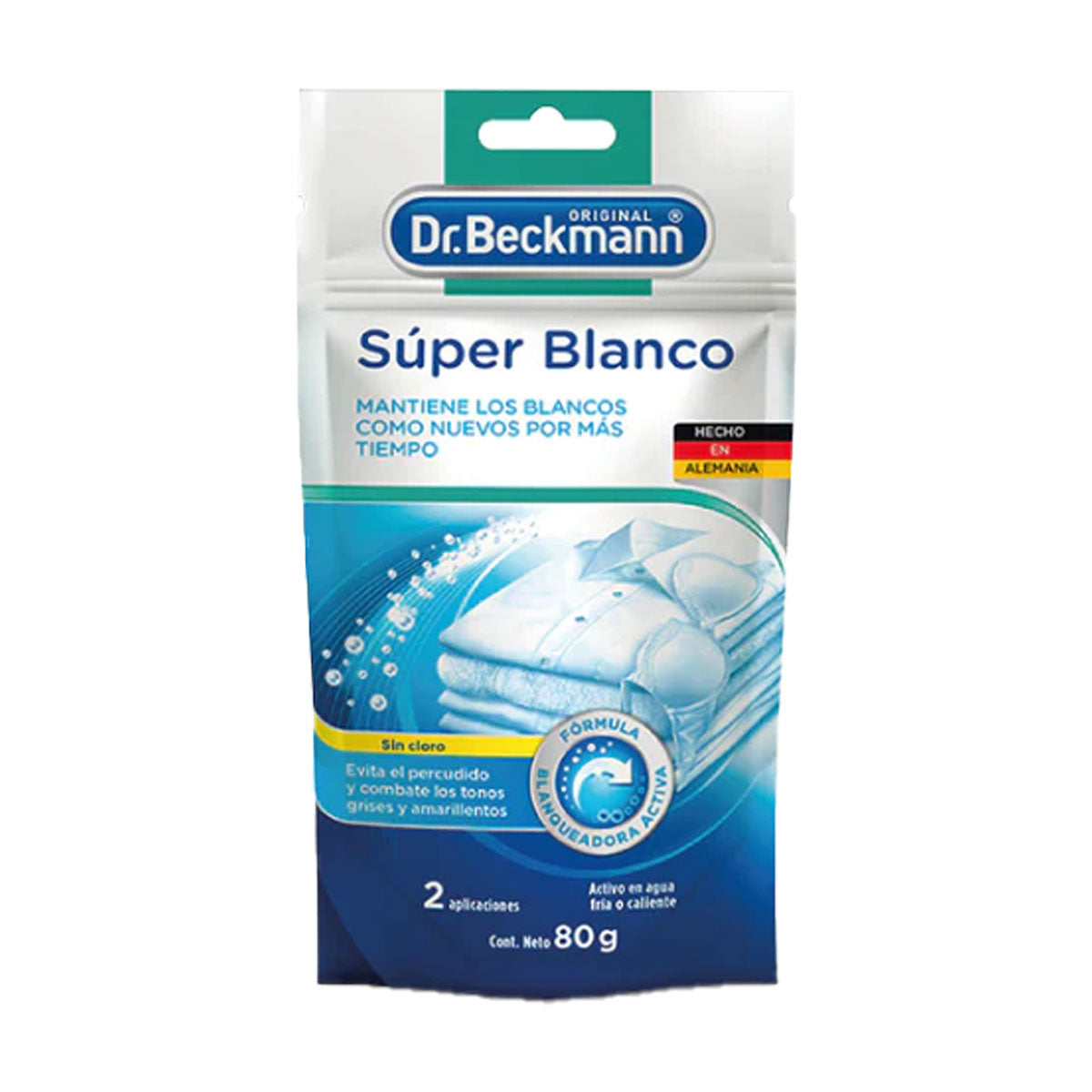 Blanqueador de Ropa Súper Blanco 1 bolsita de 80 gr Dr. Beckmann. Producto Alemán Sustentable