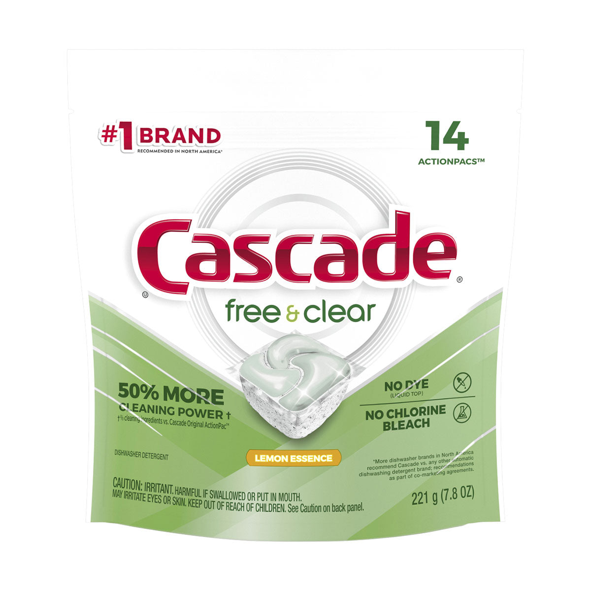 Detergente lavavajillas Cascade Free & Clear con Esencia a Limón (14 cápsulas ActionPacs) 🍃 Producto Ecológico