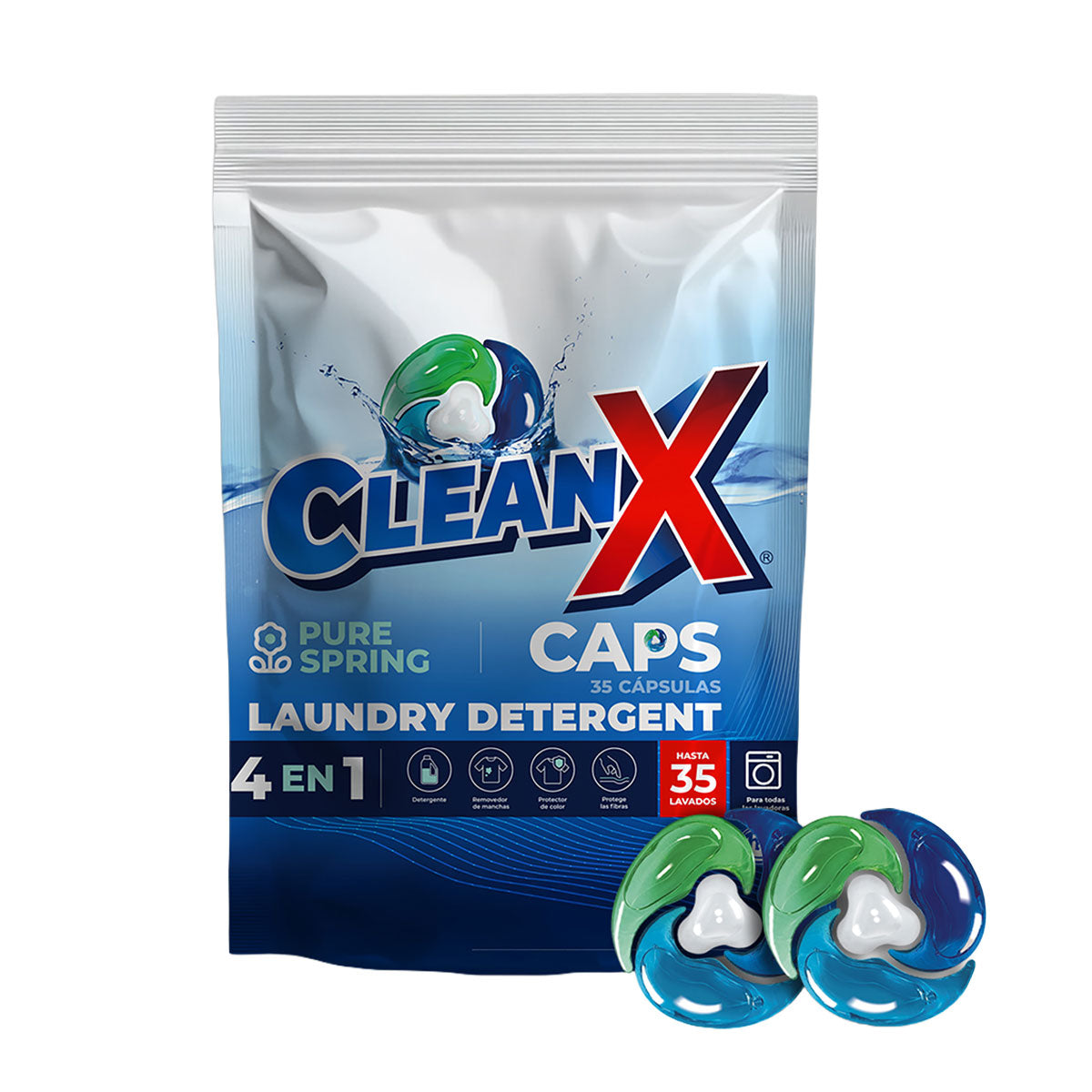 Detergente para ropa en cápsulas CleanX 4 en 1 aroma Pure Spring (35 unidades)
