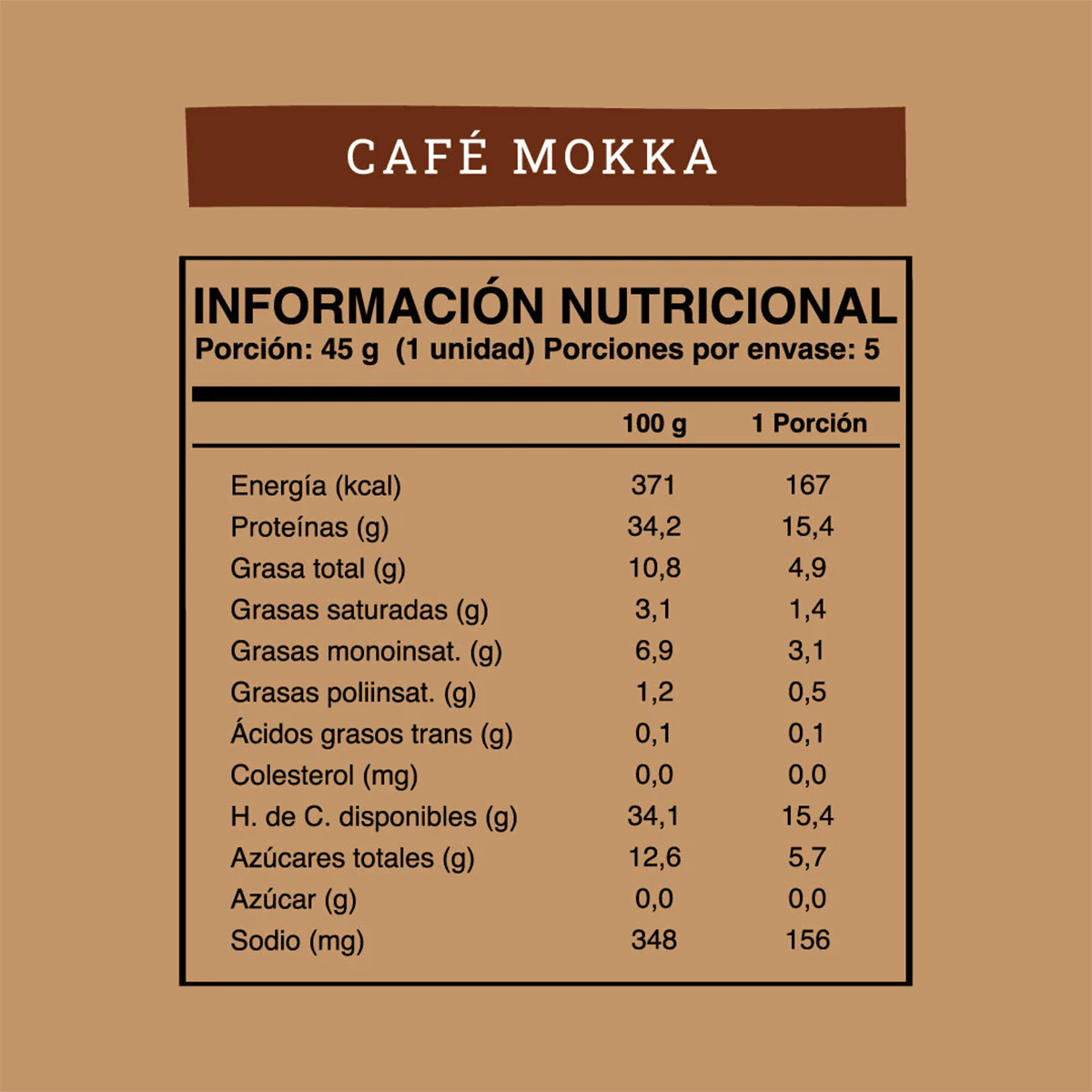 Barrita 15 gr de Proteína de Leche y Soya con Dátiles y Almendras sabor Café Mokka Wild 45 gr 1 unidad