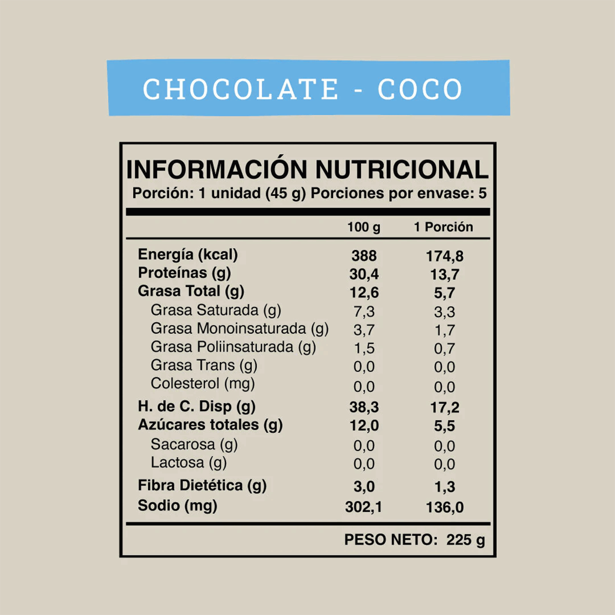 Barrita 14 gr de Proteína de Leche y Soya con Dátiles y Almendras sabor Chocolate Coco Wild 45 gr 1 unidad