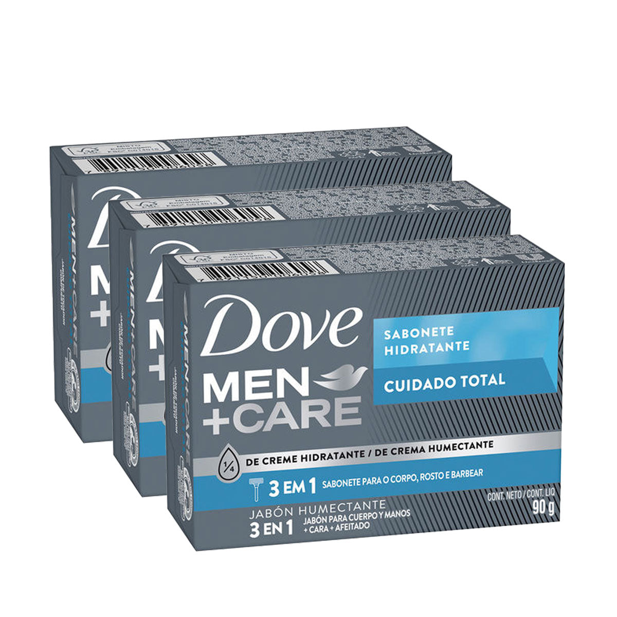Pack 3x Jabón en barra Corporal y Facial Dove Men +Care 3 en 1 hidratante 90 gr