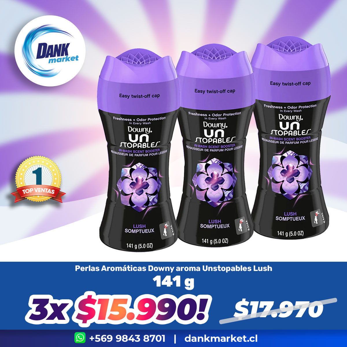 Pack Perlas aromatizantes para ropa Downy 141 gr Aroma Lush, 3x $15.990