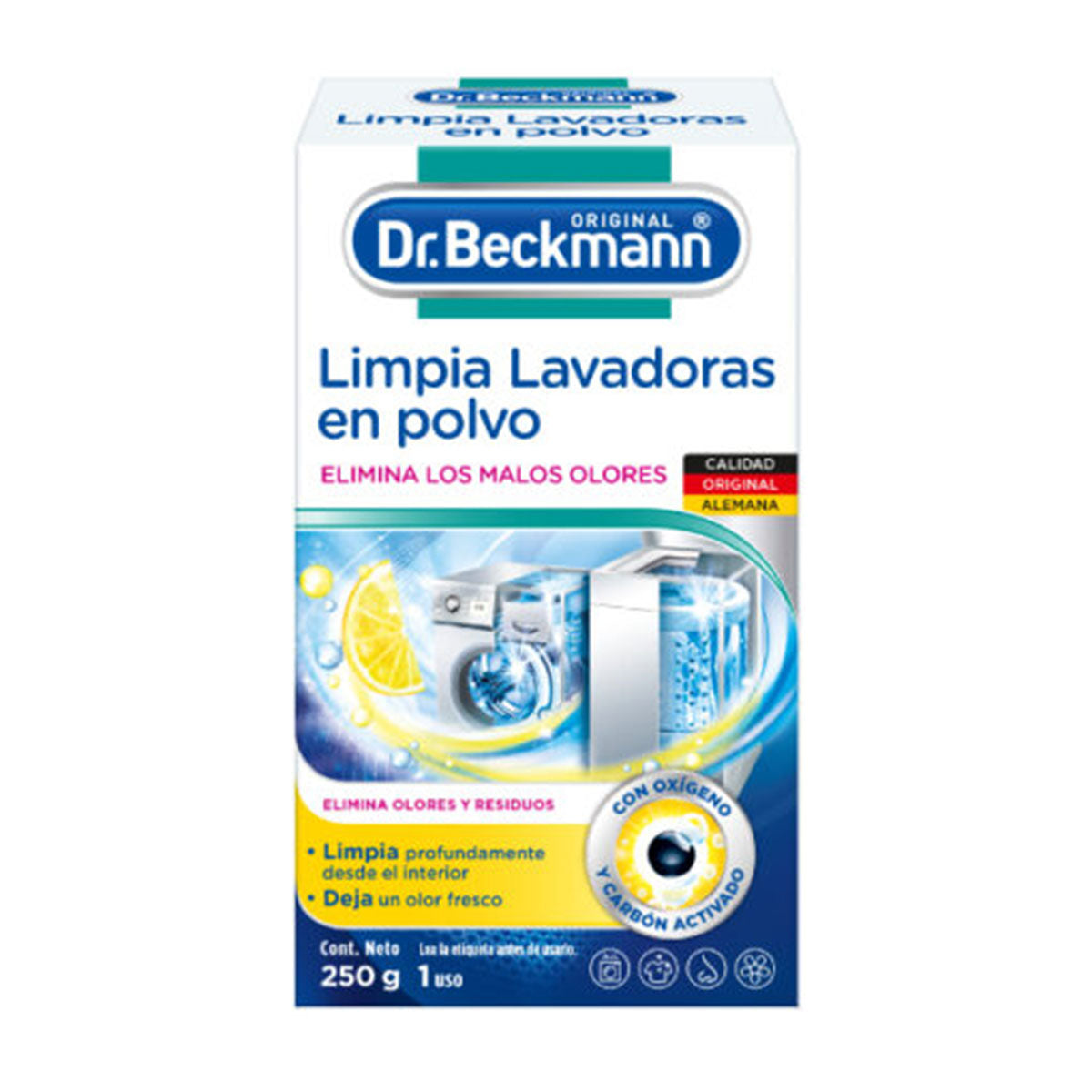 Limpia Lavadoras en Polvo 1 uso 250 gr Dr. Beckmann. Producto Alemán Sustentable