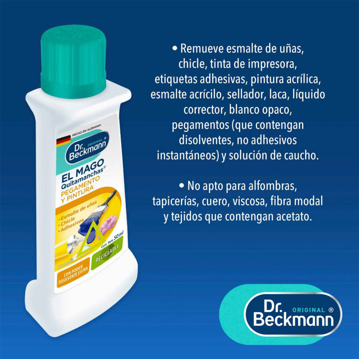 Quitamanchas El Mago Pegamento y Pintura 50 ml Dr. Beckmann. Producto Alemán Sustentable