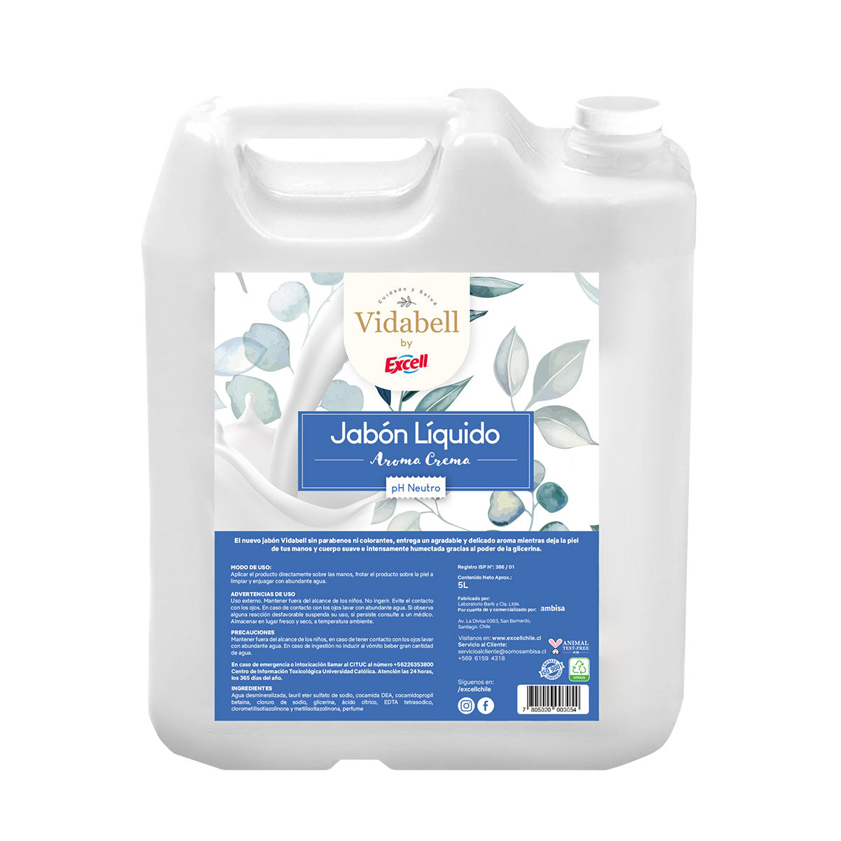 Jabón líquido PH Neutro Aroma Crema Vidabell Excell 5 litros