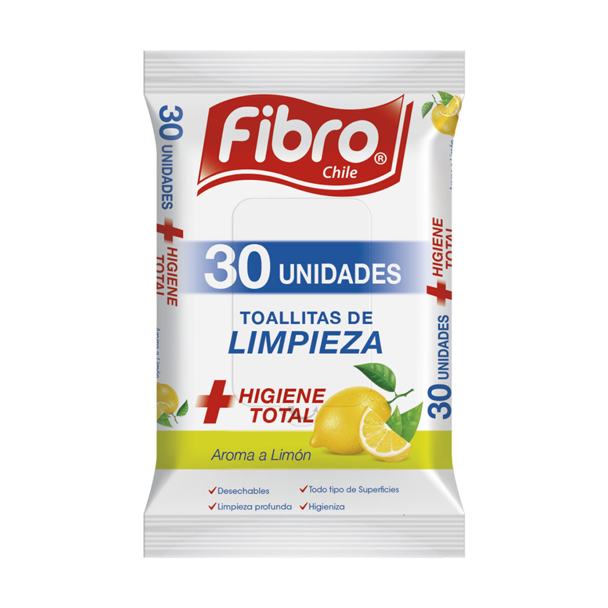 Toallitas Húmedas de Limpieza sin Cloro aroma Limón Wipes Pouch Fibro (30 unidades)