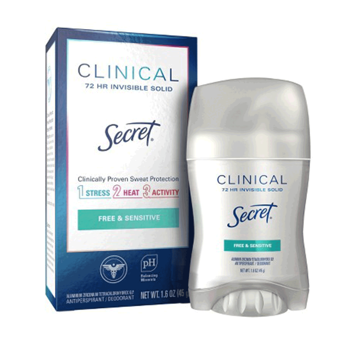 Desodorante antisudoral Invisible Solid Clinical aroma Free & Sensitive Secret 45 gr