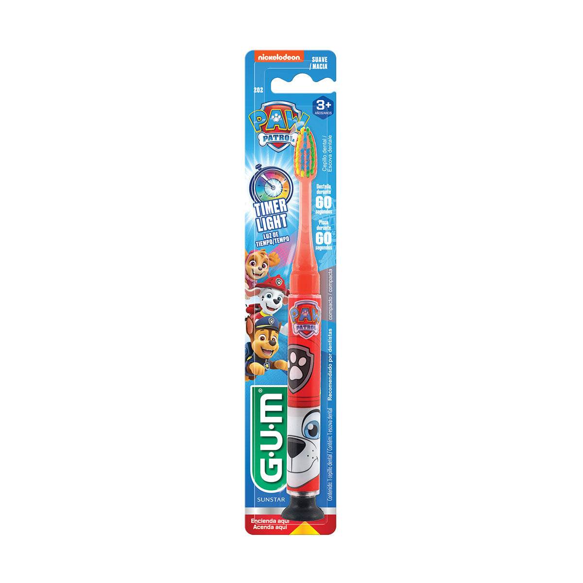 Cepillo de dientes Infantil Educativo con Luz de Tiempo (timer light) Paw Patrol GUM (1 unidad)