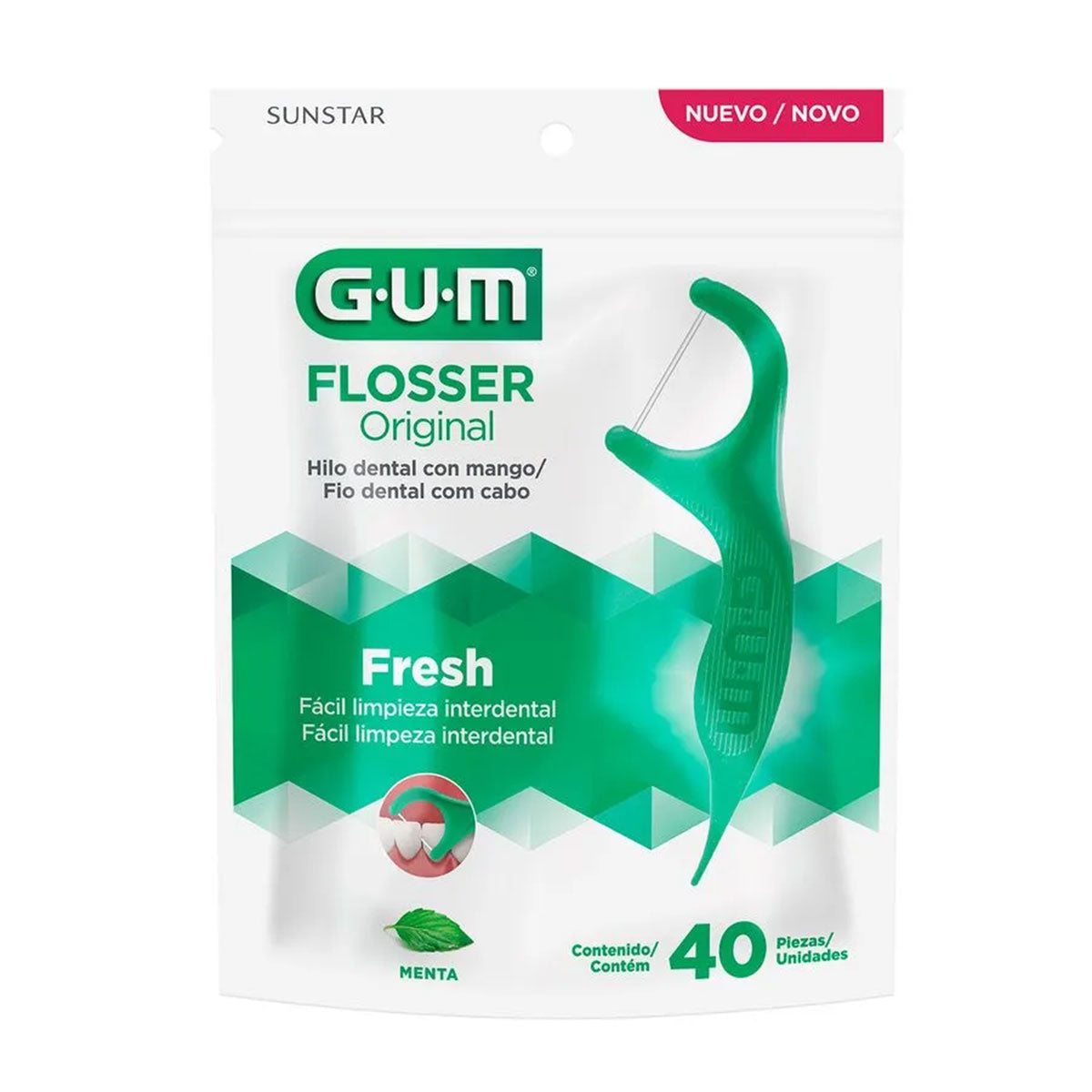 Hilo Dental con Mango Flosser Original Fresh sabor Menta GUM (40 unidades)