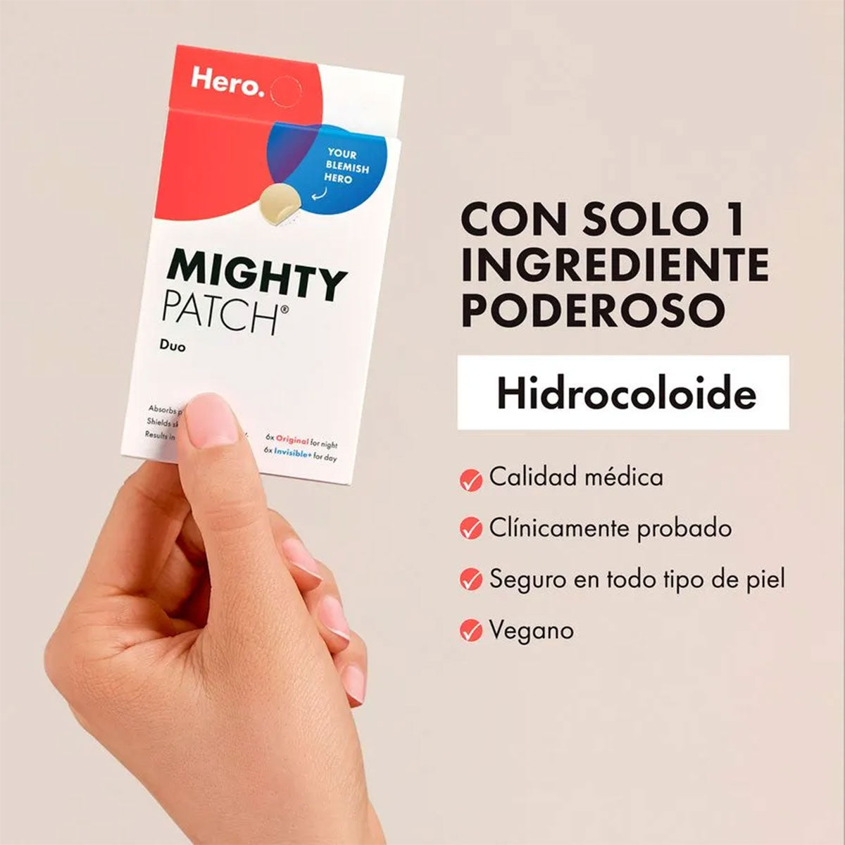 Parche Antiacné Mighty Patch™ Duo Original / Invisible Hero (12 unidades)