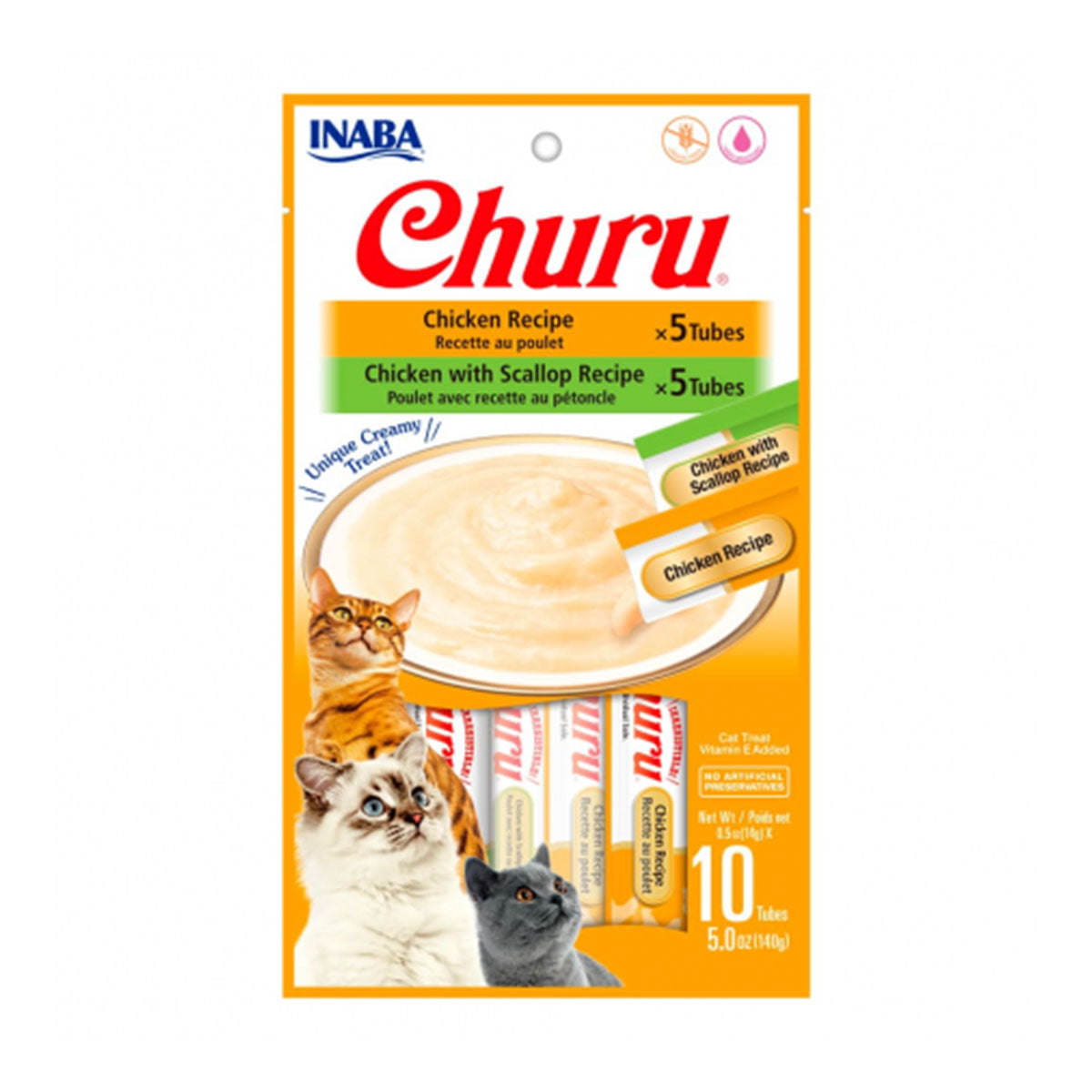 Churu para Gatos sabor Receta Pollo y Receta Pollo con Ostión Inaba (10 tubos de 14 gr)