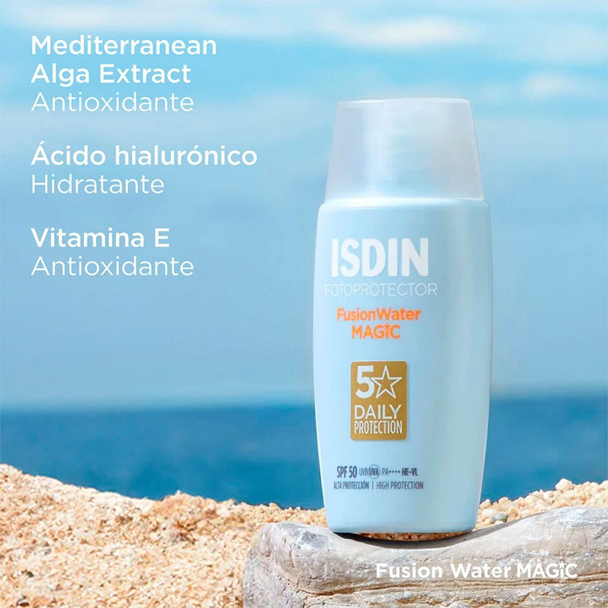 Fotoprotector facial de uso diario Fusion Water MAGIC SPF 50 de textura ultraligera y absorción inmediata 50m ml