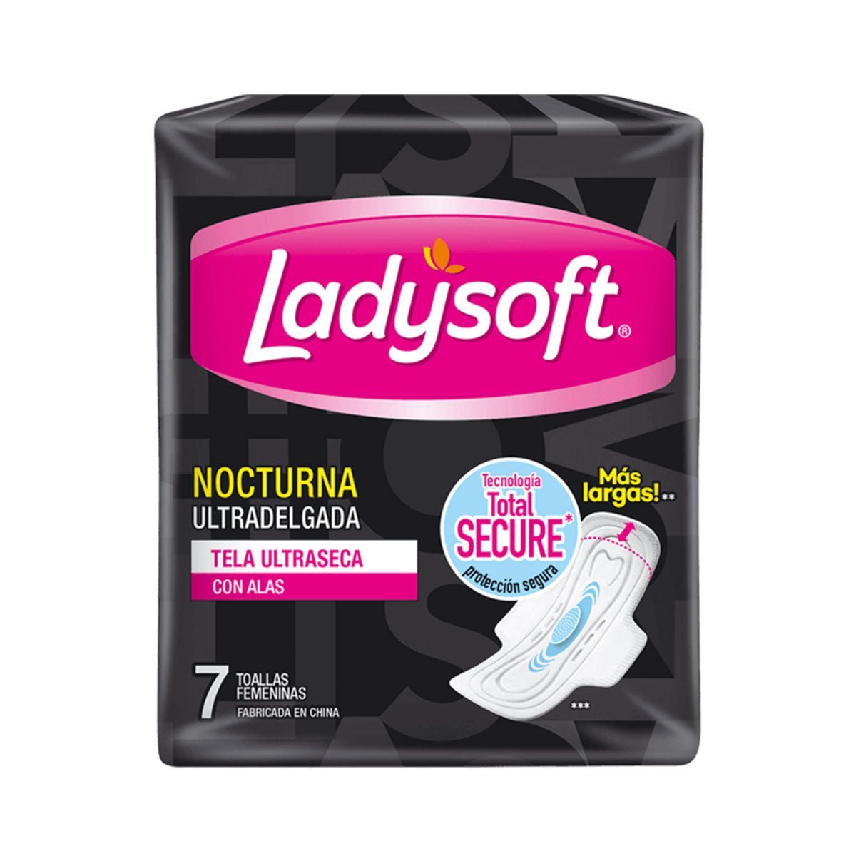 Toalla Femenina Nocturna Ultradelgada Tela Ultraseca Ladysoft (7 unidades)