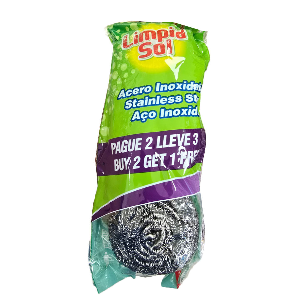 Pack 3x2 de Esponja Metálica Acero Inoxidable Limpia Sol