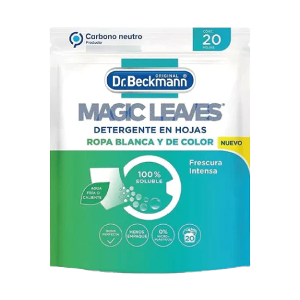 Detergente para ropa en hojas Magic Leaves, ropa blanca y color, 20 Hojas, Dr. Beckmann. Producto Alemán Sustentable