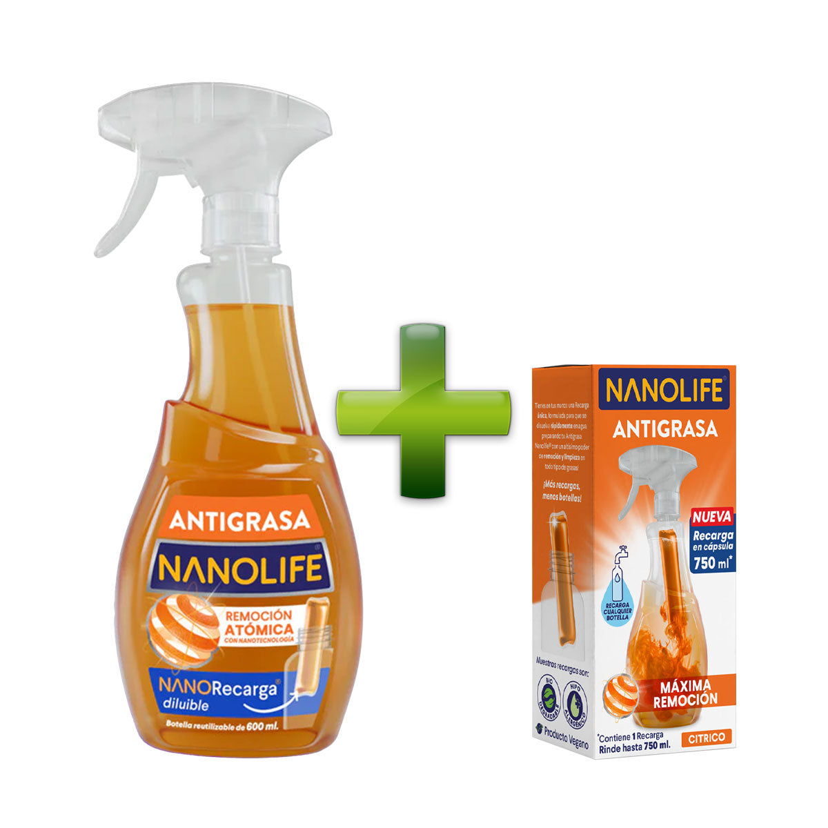 Antigrasas aroma cítrico 600 ml más recarga 30 ml diluible rinde hasta 750 ml Nanolife. 🇨🇱🍃 Producto Chileno Sustentable