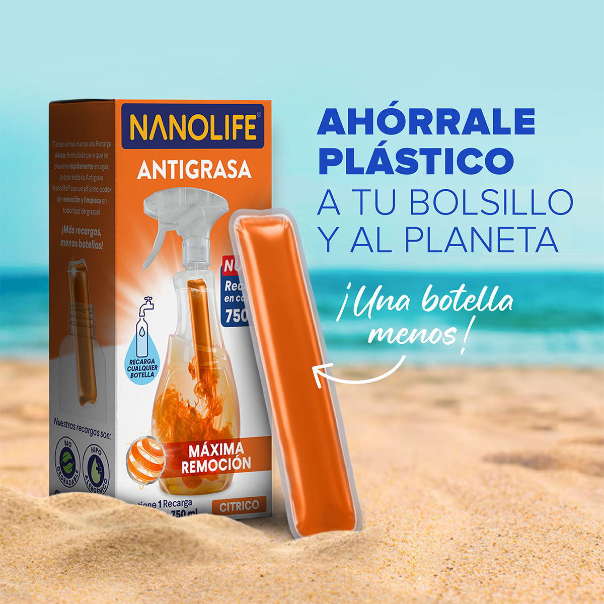 Antigrasas aroma cítrico 600 ml más recarga 30 ml diluible rinde hasta 750 ml Nanolife. 🇨🇱🍃 Producto Chileno Sustentable