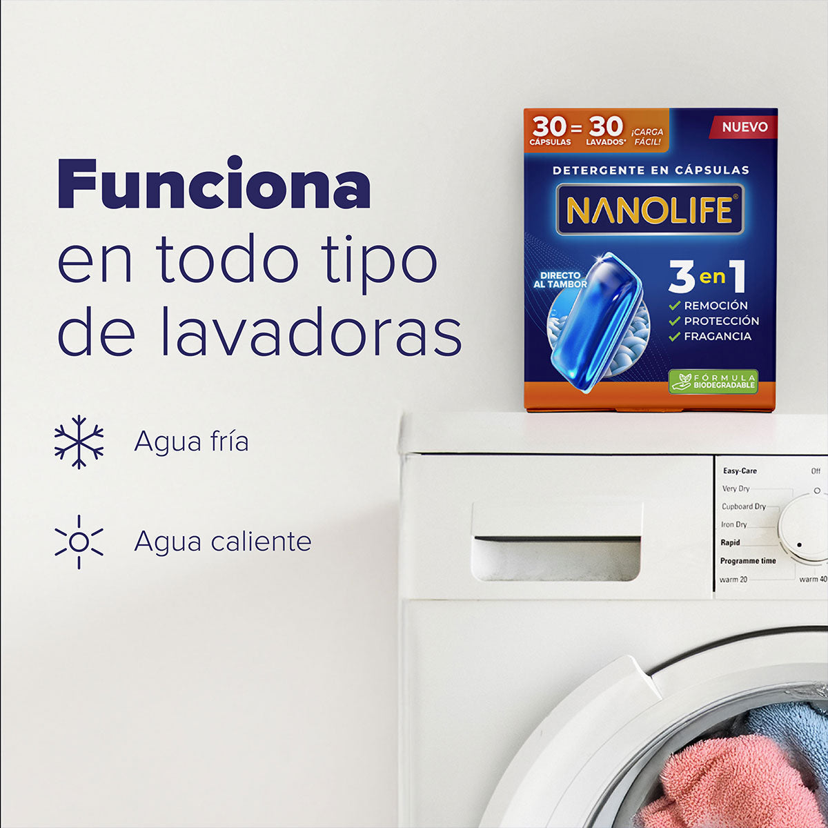 Detergente para ropa en cápsulas ultraconcentrado 3 en 1 (30 unidades) Nanolife. 🇨🇱🍃 Producto Chileno Sustentable