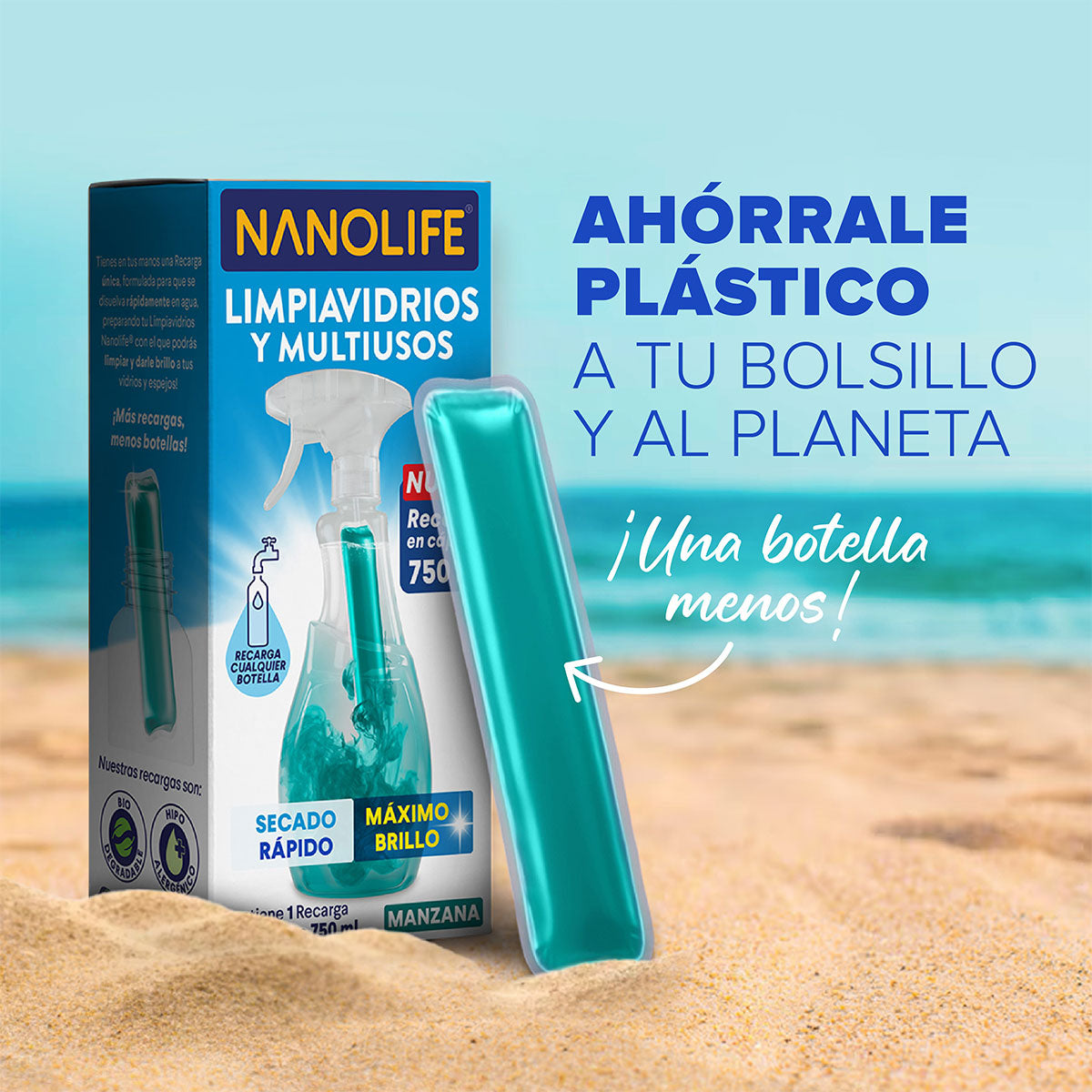 Recarga Limpiavidrios multiusos aroma manzana 30 ml diluible rinde hasta 750 ml Nanolife. 🇨🇱🍃 Producto Chileno Sustentable