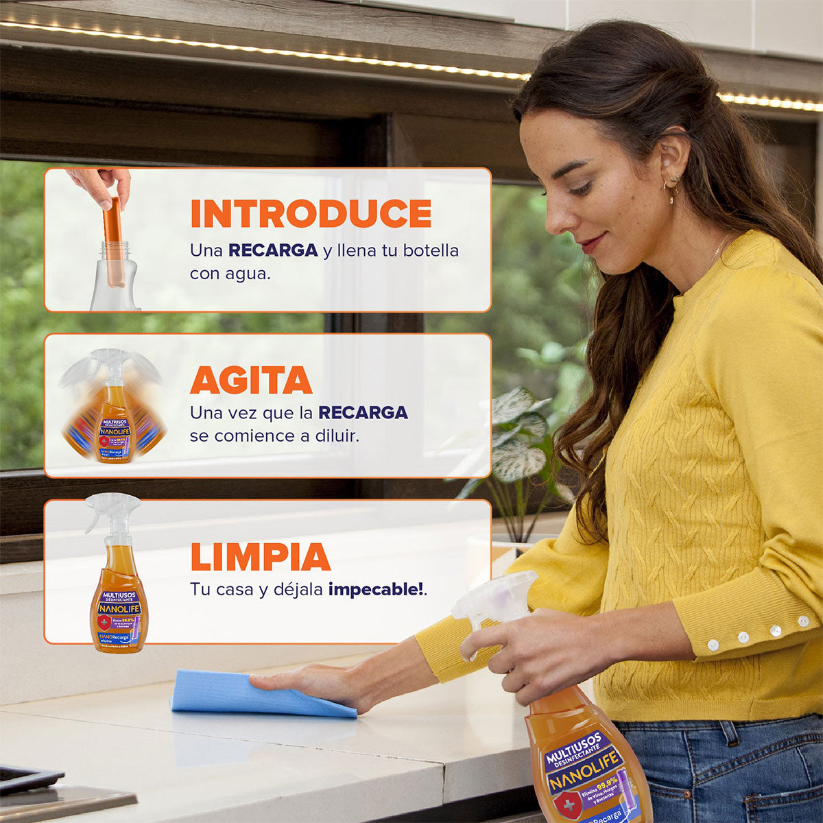 Recarga Limpiador multiusos desinfectante aroma lavanda 30 ml diluible rinde hasta 750 ml Nanolife. 🇨🇱🍃 Producto Chileno Sustentable