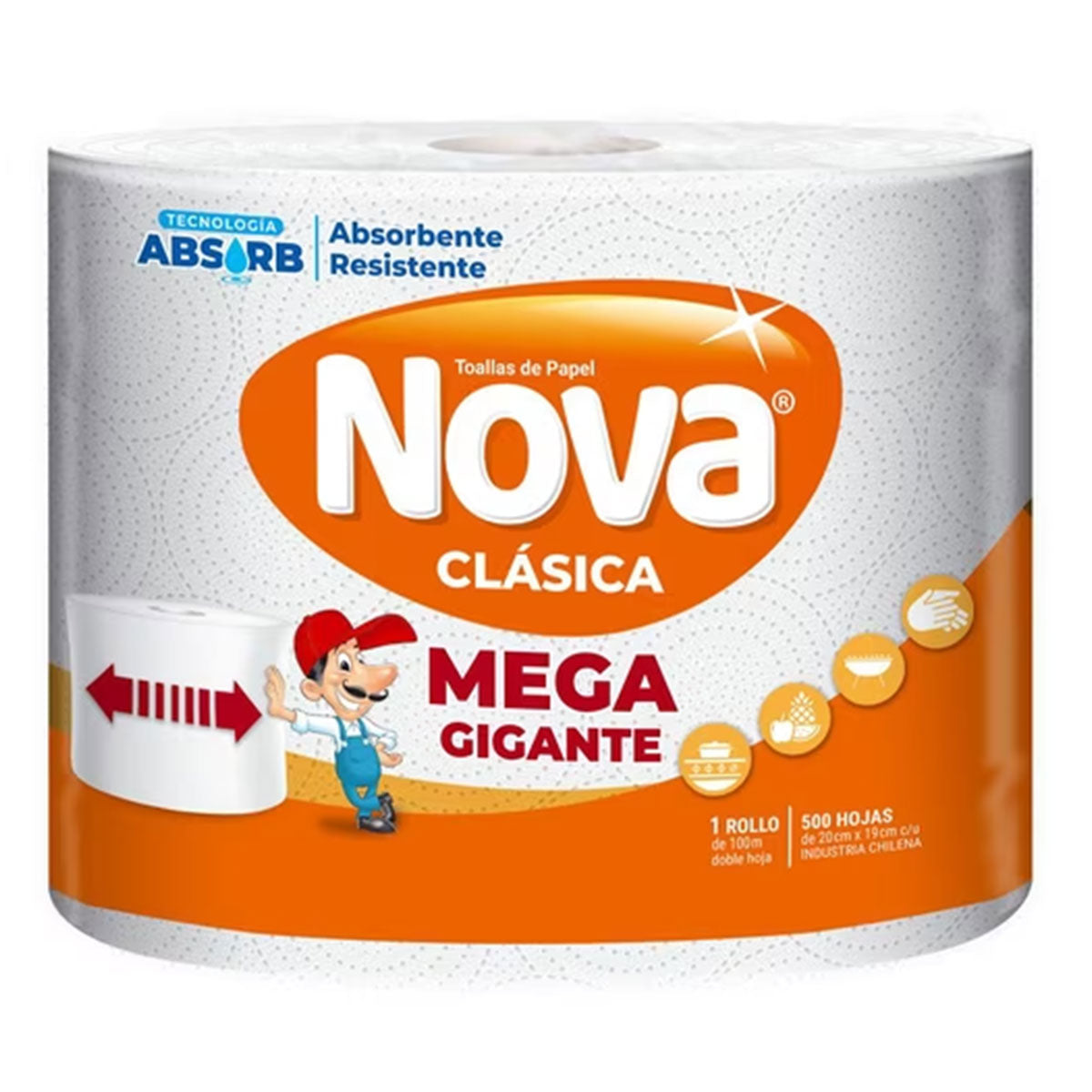 Toalla de papel Doble Hoja Mega Gigante Clásica Nova 100 metros (1 rollo grande)