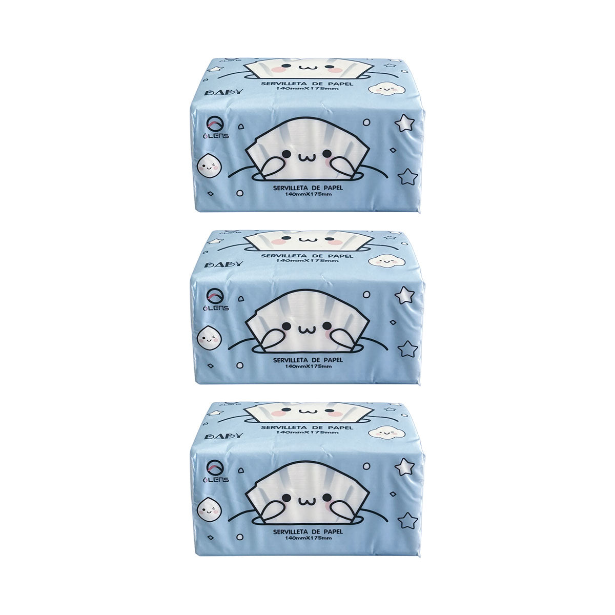 Pack 3x Pañuelos desechables de Cuatro Hojas ultra suaves Olens (105 pañuelos por paquete)