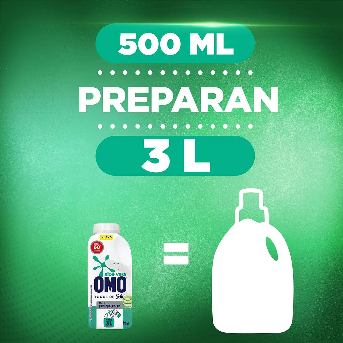 Detergente líquido para diluir OMO Aloe Vera con un toque de Soft 500 ml (rinde 3 litros)