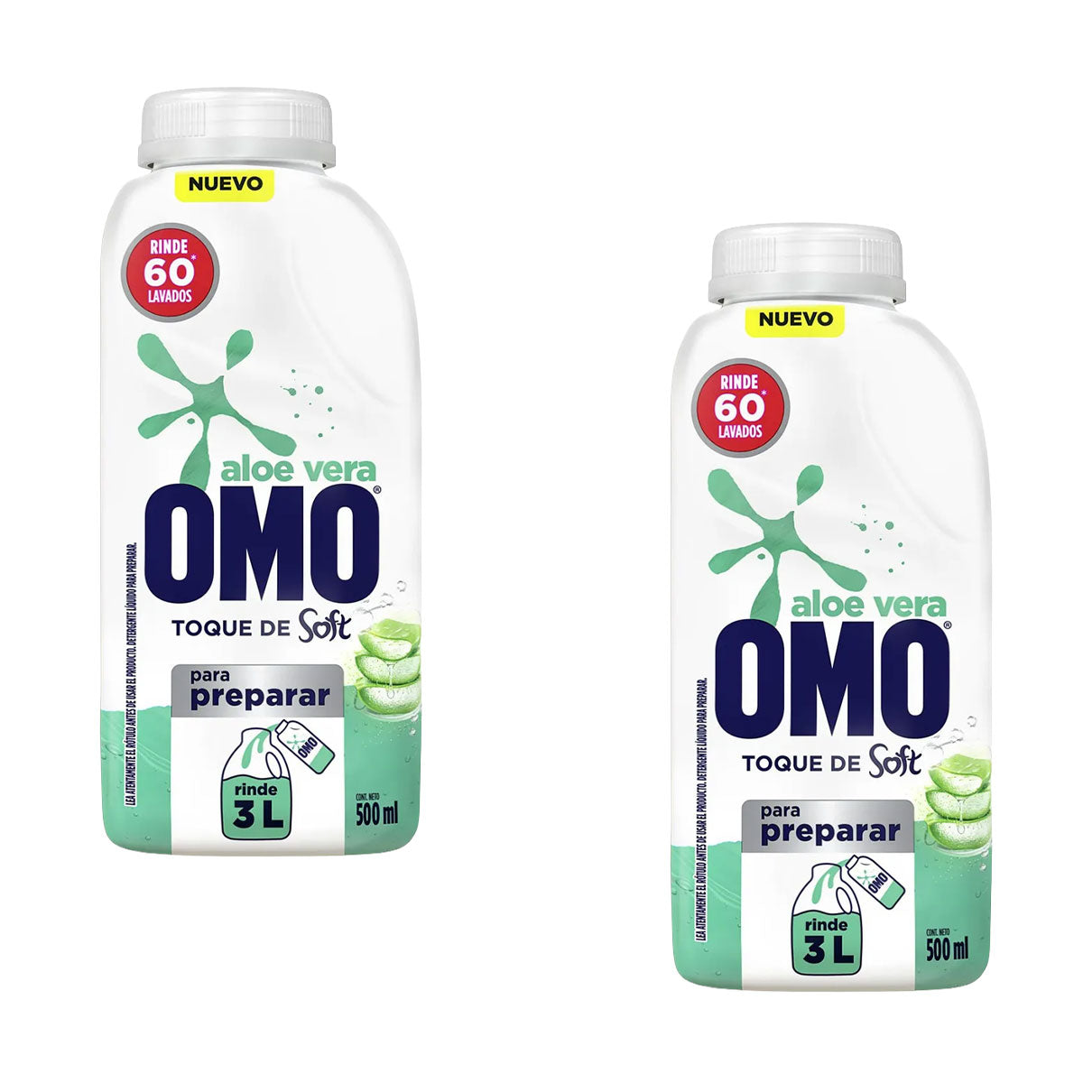 Pack Detergente líquido para diluir OMO Aloe Vera con un toque de Soft 500 ml (rinde 3 litros) 2x $9.990
