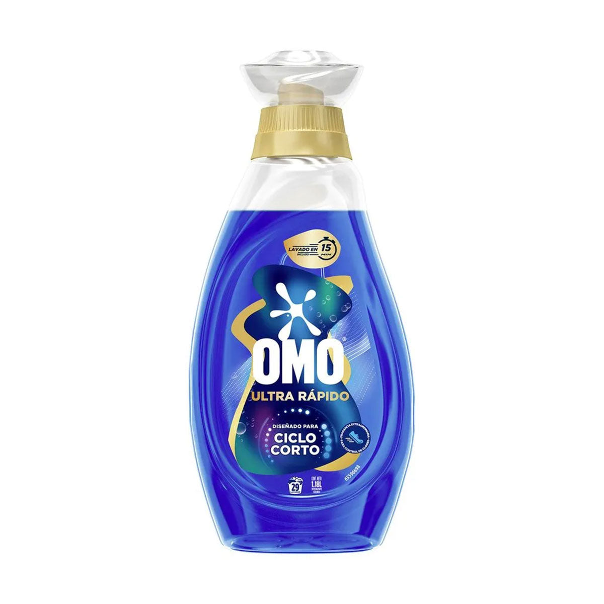 Detergente líquido para ropa Ultra Rápido Ciclo Corto Contra Malos Olores Omo 1,18 litros