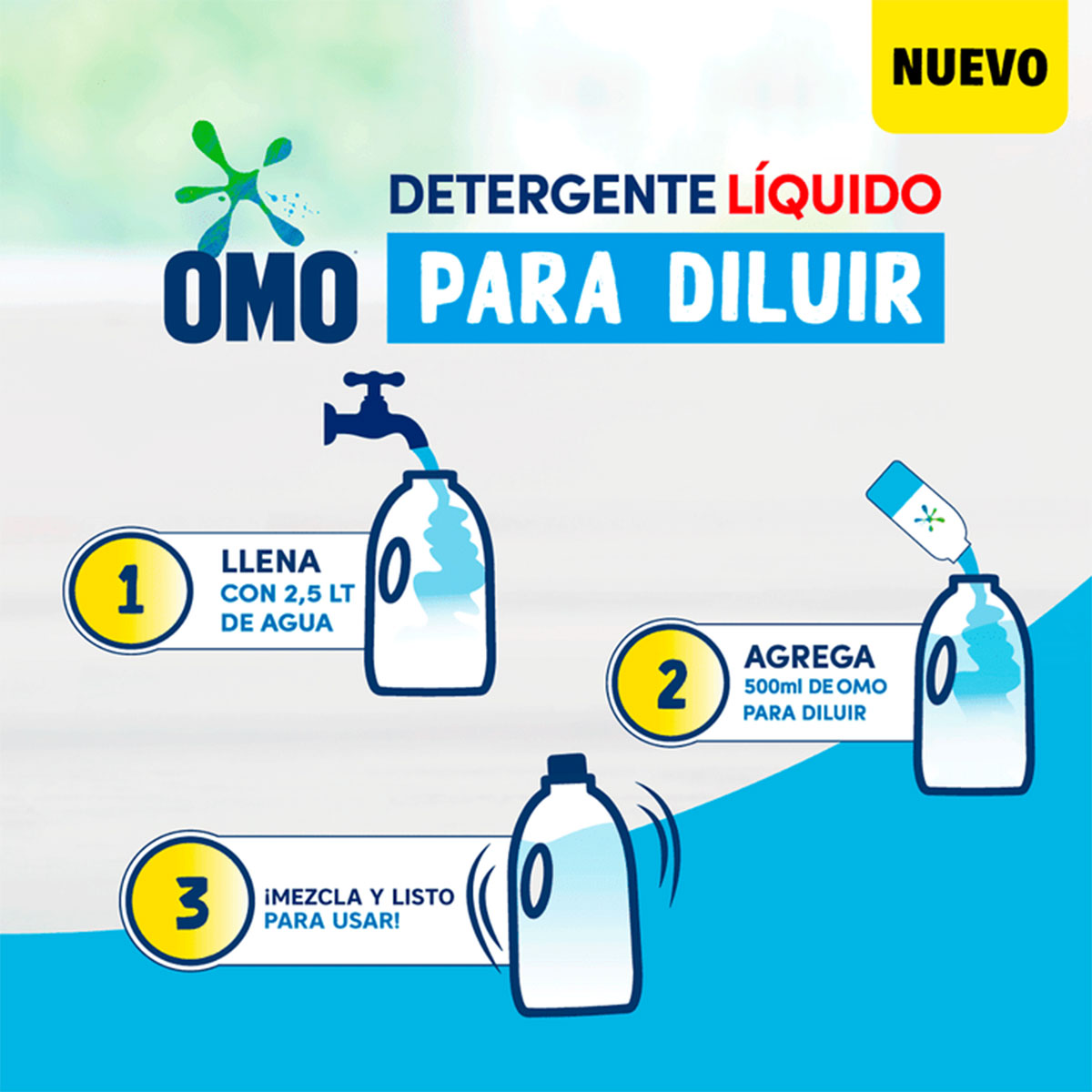 Pack Detergente líquido para diluir OMO 500 ml (rinde 3 litros) 2x $9.990