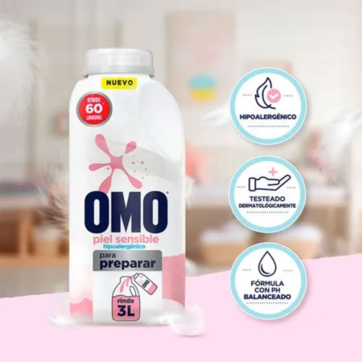 Pack Detergente líquido para diluir OMO Hipoalargénico Piel Sensible 500 ml (rinde 3 litros) 2x $9.990