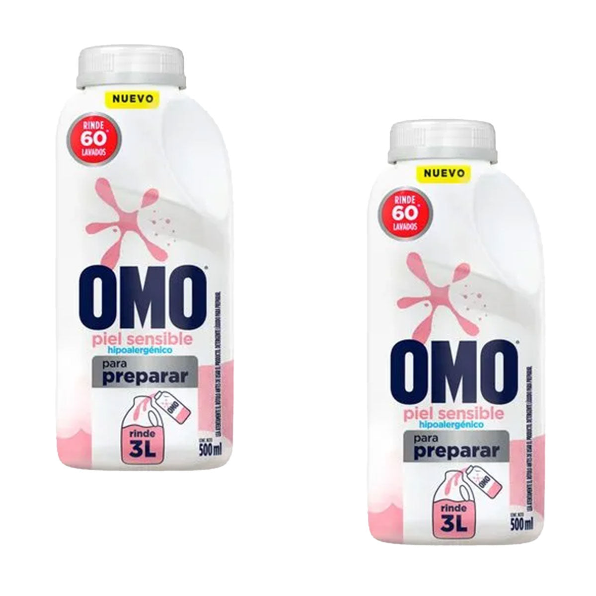 Pack Detergente líquido para diluir OMO Hipoalargénico Piel Sensible 500 ml (rinde 3 litros) 2x $9.990
