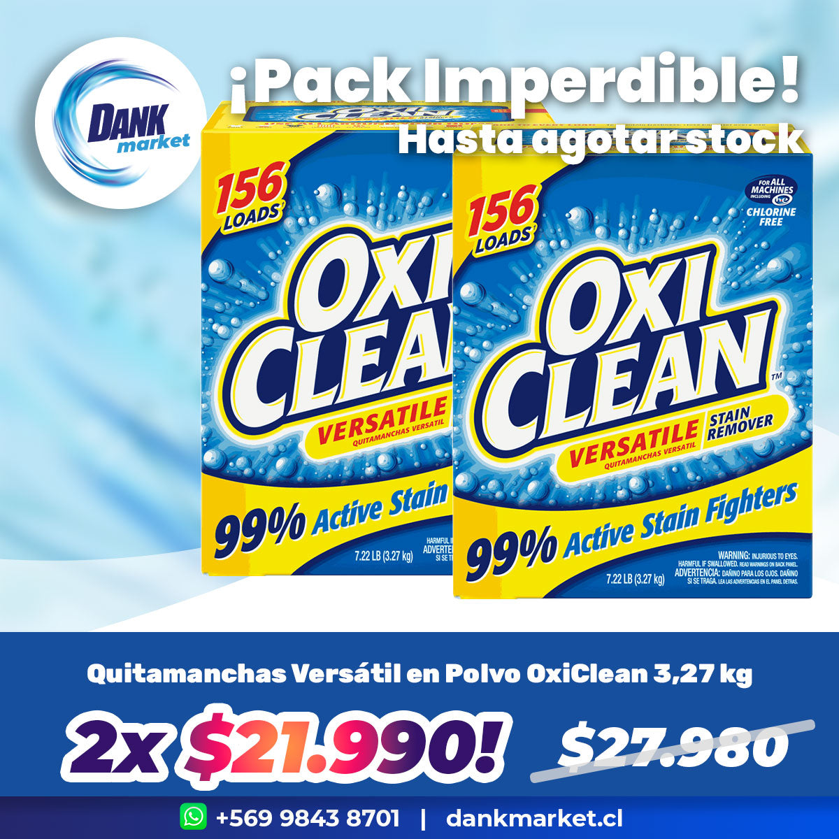 Pack Quitamanchas Versátil en Polvo OxiClean 3,27 kg 2x $21.990