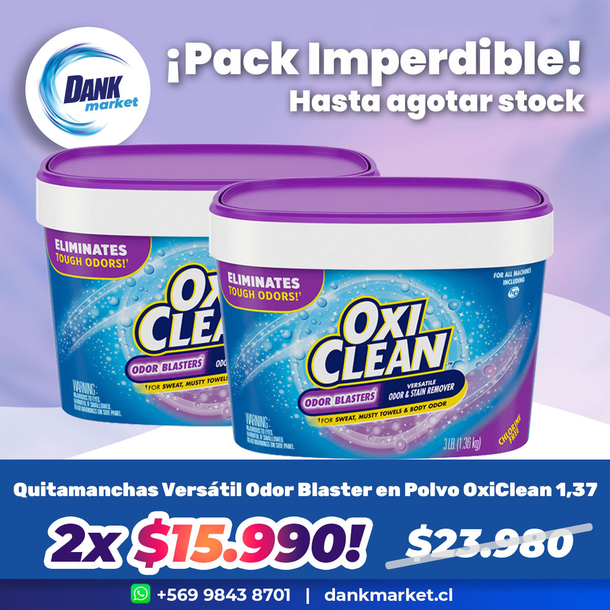 Pack Quitamanchas Versátil Odor Blaster en Polvo OxiClean 1,37 kg 2x $15.990