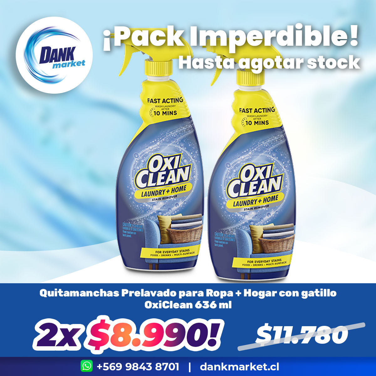 Pack Quitamanchas Prelavado para Ropa + Hogar con gatillo OxiClean 636 ml 2x $8.990