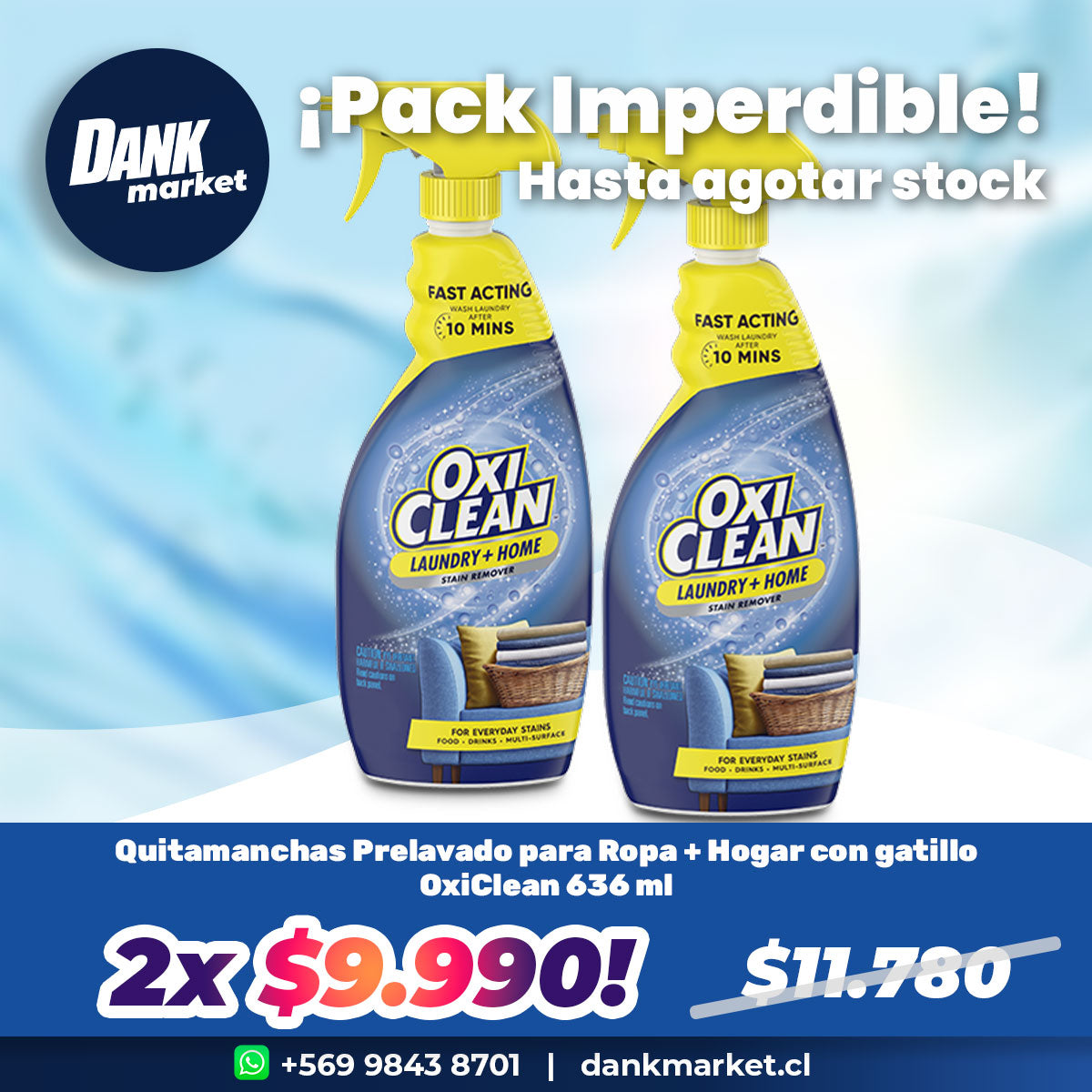 Pack Quitamanchas Prelavado para Ropa + Hogar con gatillo OxiClean 636 ml 2x $9.990