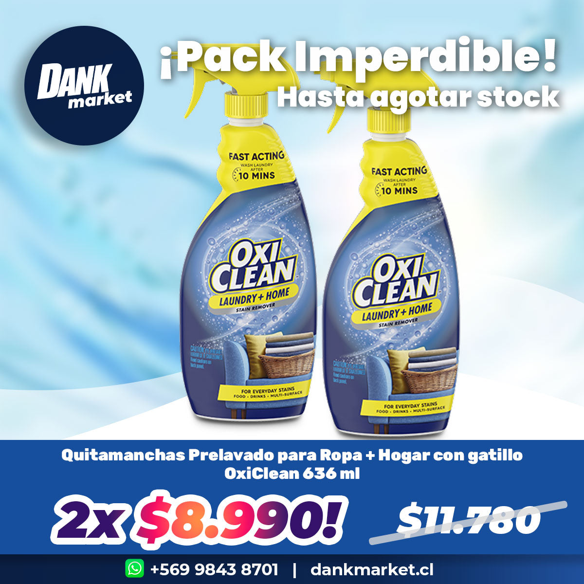 Pack Quitamanchas Prelavado para Ropa + Hogar con gatillo OxiClean 636 ml 2x $9.990