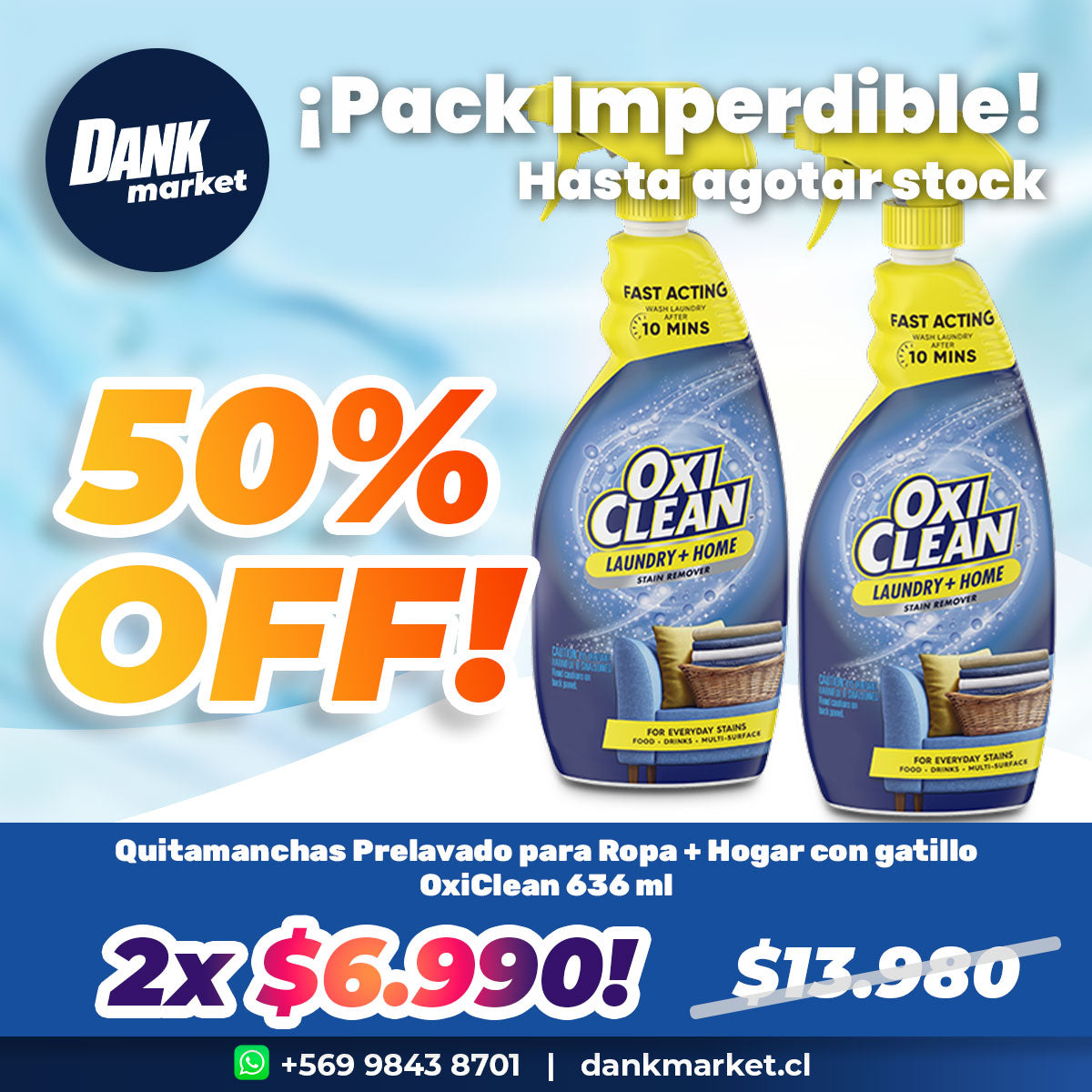 Pack 2x Quitamanchas Prelavado para Ropa + Hogar con gatillo OxiClean 636 ml
