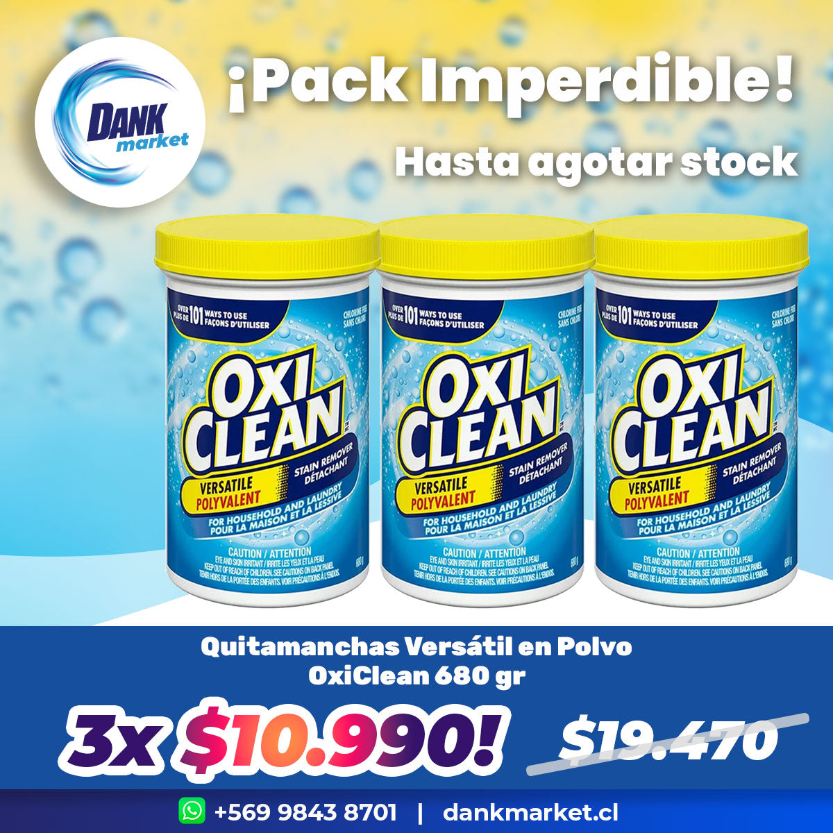 Pack Quitamanchas Versátil en Polvo OxiClean 680 gr 3x $10.990