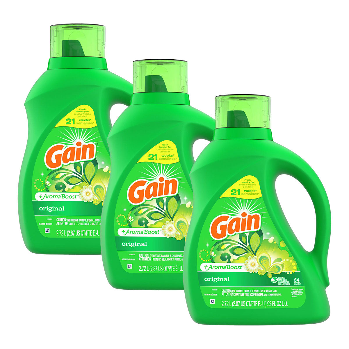 ¡Pack lleva 3 paga 2! Detergente líquido para ropa Gain Aroma Original 2,72 lts 64 cargas
