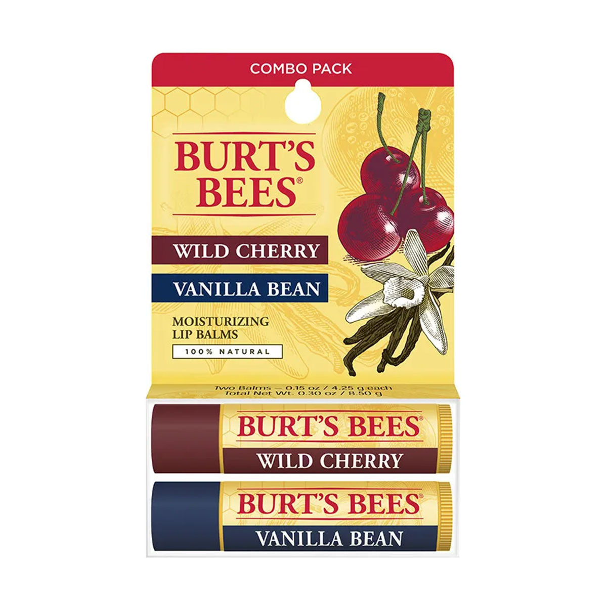 Pack 2x Bálsamo labial Blister Wild Cherry + Vanilla Bean Burt’s Bees 4 gr - 🐝🍃 producto 100% natural