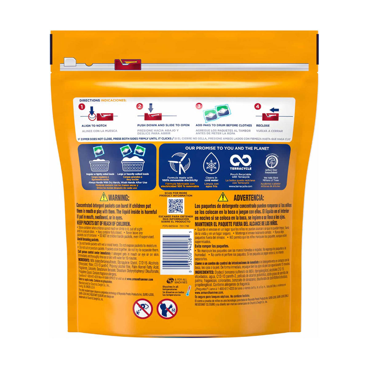 Detergente para ropa en cápsulas Power Paks 5-en-1 Arm & Hammer más quitamanchas OxiClean, Alta Eficiencia (24 unidades)