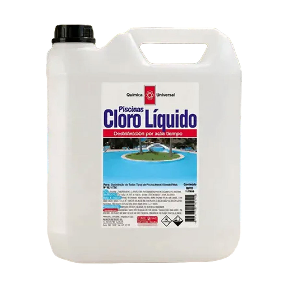 Cloro Líquido para Piscinas (Hipoclorito de Sodio 55 gr/lt) Química Universal 10 litros