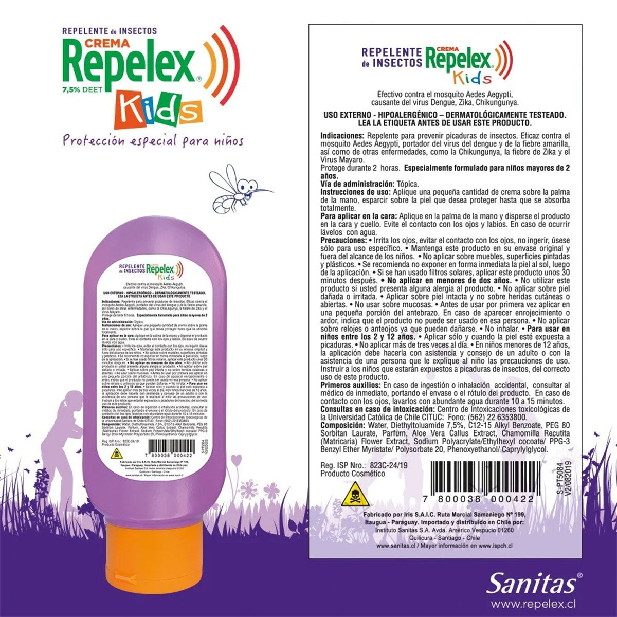Repelente de Insectos en Crema Hipoalargénico para Niños 2+ Dietiltoluamida 7,5% Repelex 80 gr