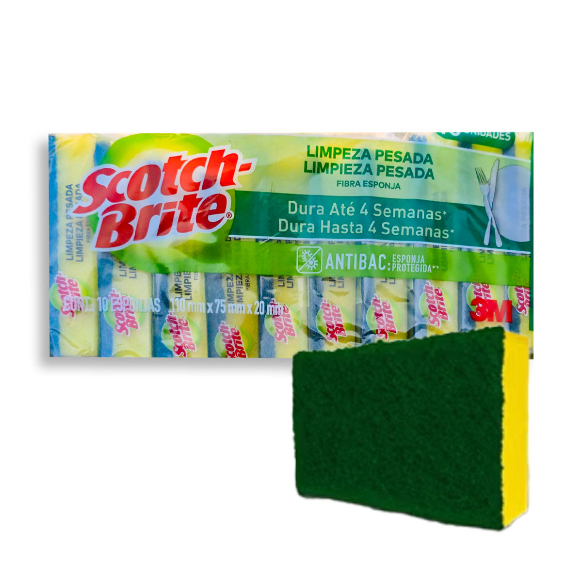 Pack Esponjas de Limpieza Pesada Antibac Scotch Brite 3M (10 esponjas en total)