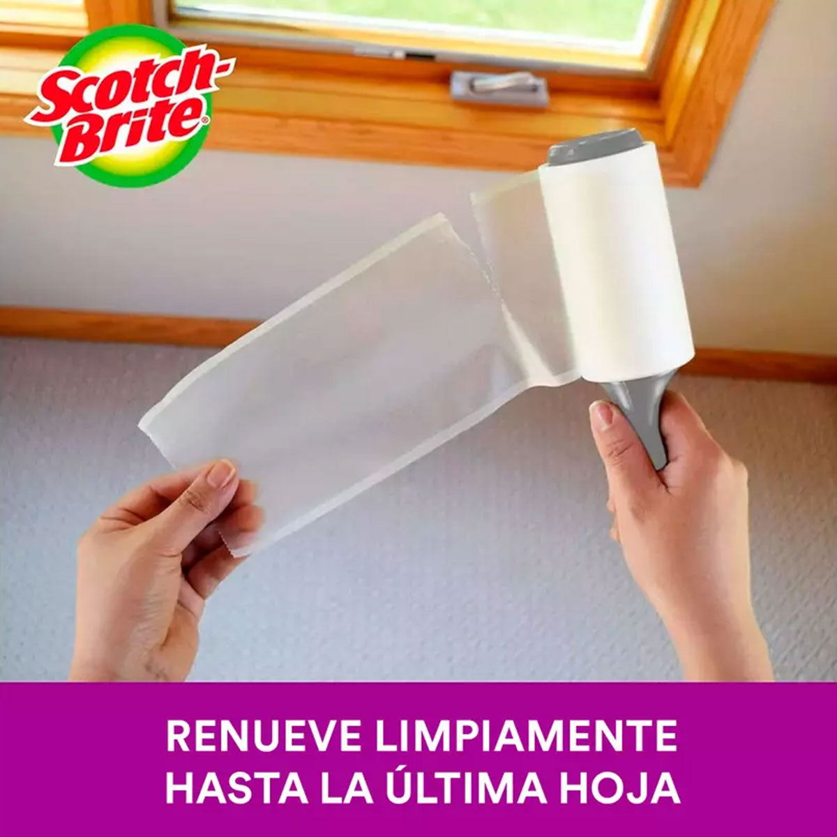 Rodillo Adhesivo Quita Pelos y Pelusas para Mascotas Scotch Brite 3M (56 Hojas)